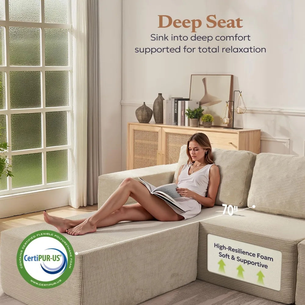 Sofá seccional reversible Cloud de 106" - Asiento profundo, modular en forma de L, tapizado en espuma, sin montaje, salón/dormitorio