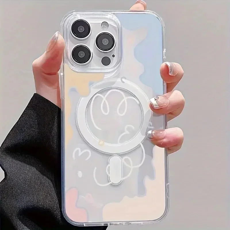 Funda de teléfono con carga inalámbrica magnética, bloque de Color, nube, para IPhone 16, 15, 14, 13, 11, 12 PRO MAX X XS XR 7 8 Plus, funda transparente para niñas