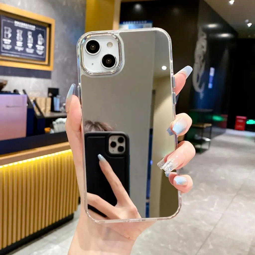 Funda de teléfono con espejo de maquillaje acrílico de lujo para iPhone 16 15 14 13 12 11 Pro Max Mini XS X XR 7 8 Plus SE cubierta chapada a prueba de golpes