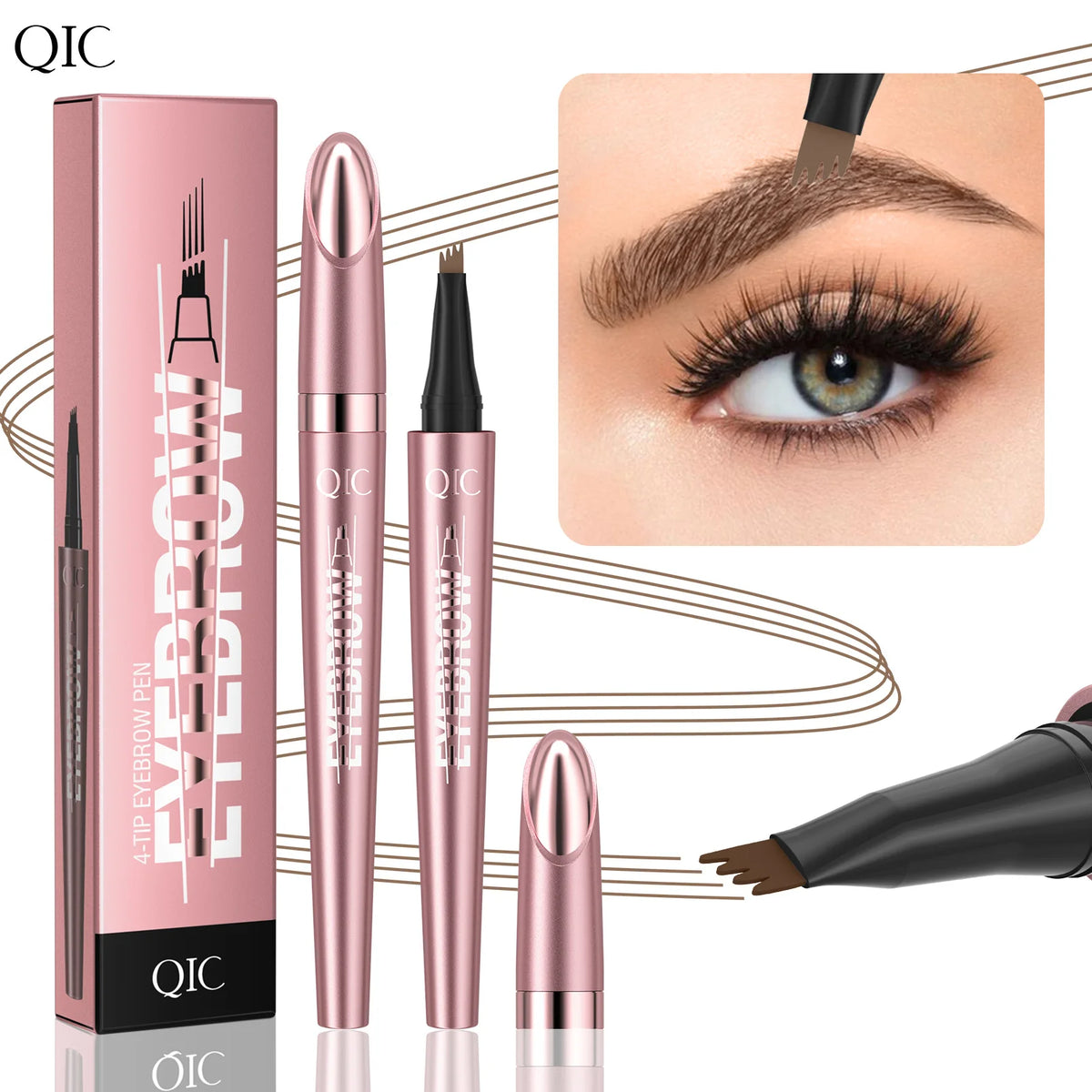 Lápiz de cejas con punta de 4 horquillas, Microblading 3D, resistente al agua, Color marrón oscuro, Color Natural, lápiz mágico para cejas de trazo fino, novedad de 2024