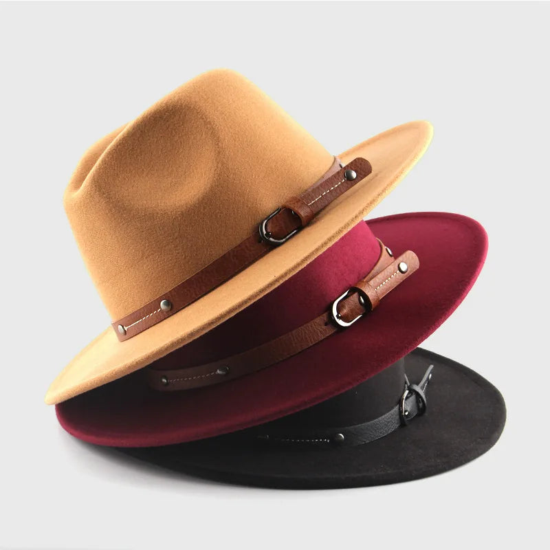 Sombrero Fedora de lana nueva para mujeres y hombres, moda de invierno y otoño, sombreros de Jazz para Iglesia, sombrero de fieltro de ala plana vikingo británico, sombreros de fieltro informales para exteriores