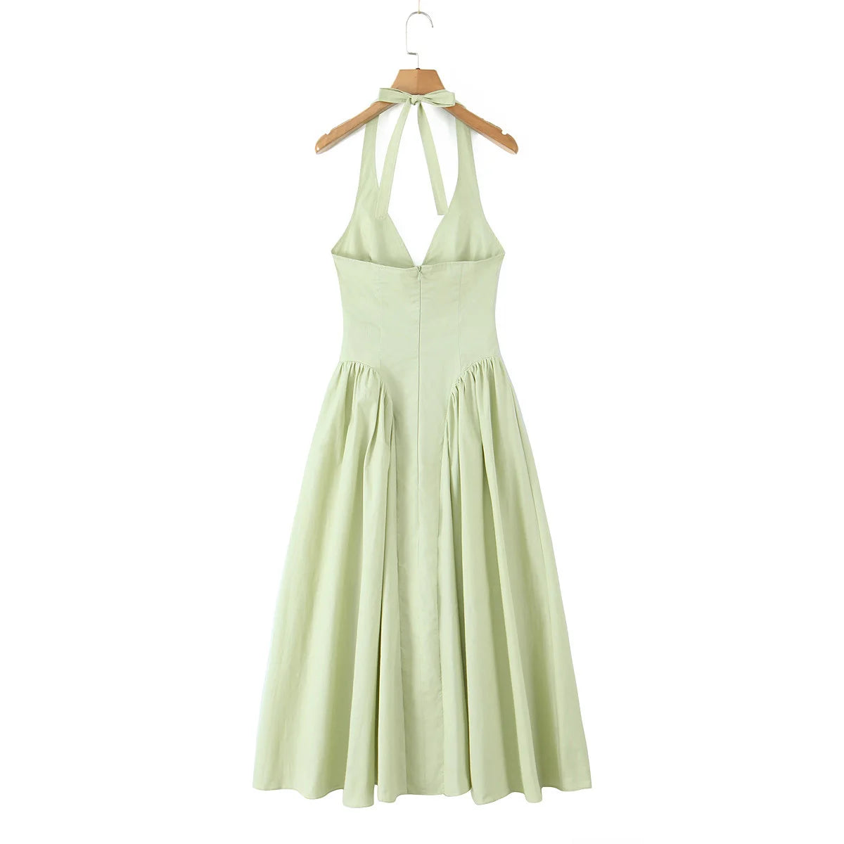 YENKYE-vestido Sexy con espalda descubierta para mujer, vestido verde elegante con cuello Halter, cintura baja, corte en A, Midi, vestidos de fiesta de noche de verano, bata de algodón