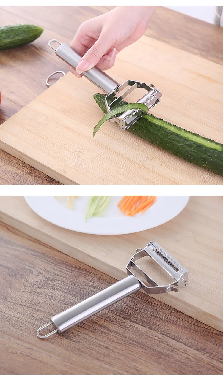 Pelador de verduras de cocina, cepillador de melón de acero inoxidable, pelador de doble cabezal, pelador de frutas y verduras multifunción para el hogar