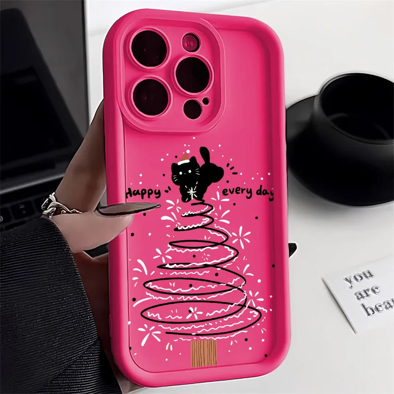 Regalos de Año Nuevo árbol de Navidad gato funda de teléfono para iPhone 13 funda iPhone 15 14 12 11 16 Pro Max XR 7 8 Plus SE 2 cubierta a prueba de golpes