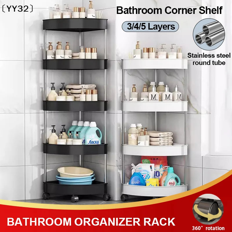 Estante organizador para el hogar de acero inoxidable de 2/3/4/5 capas, estante esquinero para baño con ruedas, estante de almacenamiento para artículos de tocador para dormitorio〔YY32〕
