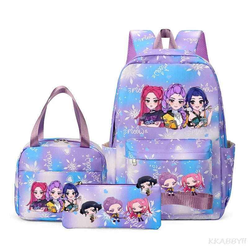 Mochila escolar KPop Demon Hunters, juego de 3 piezas, bolsa de almuerzo, estuche para lápices, regalo de regreso a la escuela para niñas, mochila de ocio, bolsas de viaje para adolescentes