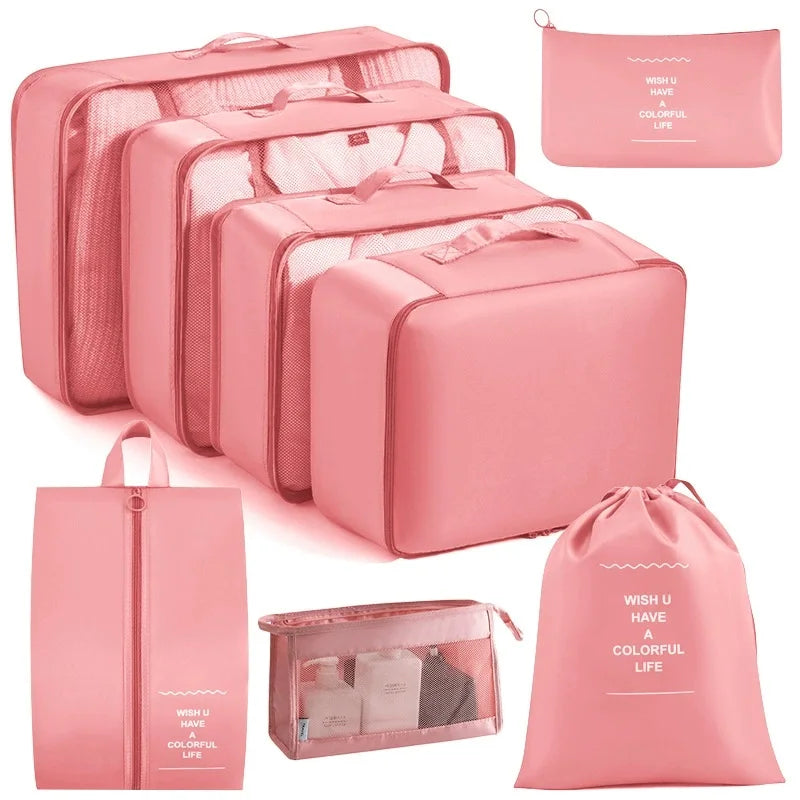 Juego de 7/8/9 piezas de bolsas de almacenamiento de viaje, artículos de tocador digitales, zapatos, bolsa organizadora de ropa, maleta, bolsa ordenada para ropa, juego de cubos de embalaje