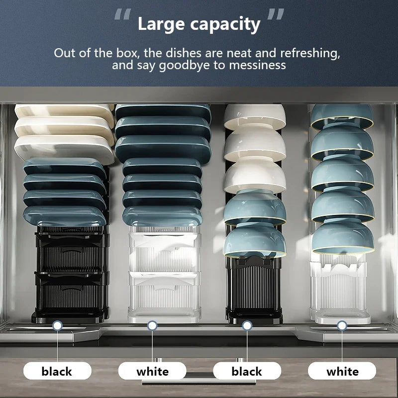 Estante de almacenamiento de platos para armario de cocina, escurridor de platos integrado, divisor de platos, organizador de accesorios de cocina