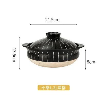 Cazuela de cerámica de estilo japonés, olla pequeña negra, cacerola de arcilla, utensilios de cocina para el hogar, suministros de cocina, olla para sopa, 1 Uds.