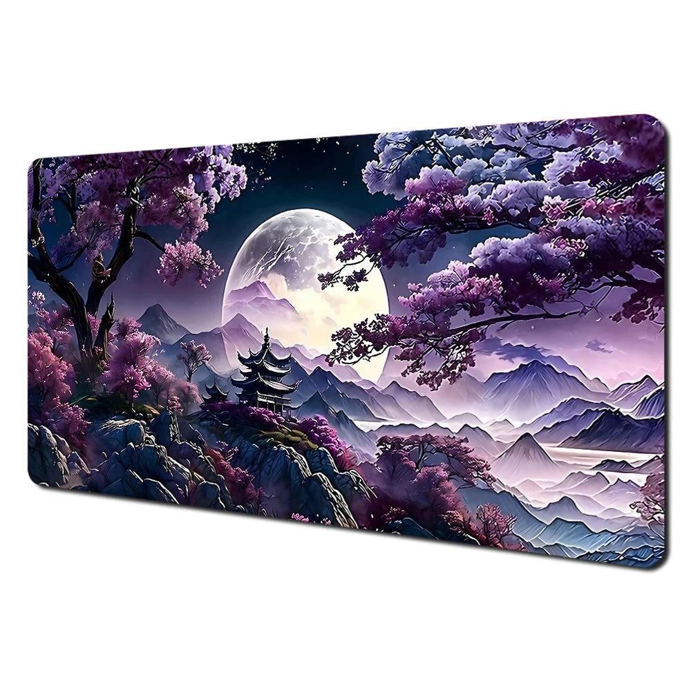 Alfombrilla de ratón grande con paisajes artísticos en rojo y negro, alfombrilla de escritorio duradera antideslizante, accesorios de oficina, alfombrilla para teclado y ratón, Tapis De Bureau