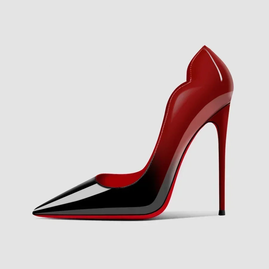2025New gradiente fondo rojo tacones grandes Sexy patrón de leopardo puntiagudos zapatos profesionales de mujer negro graduación zapatos individuales