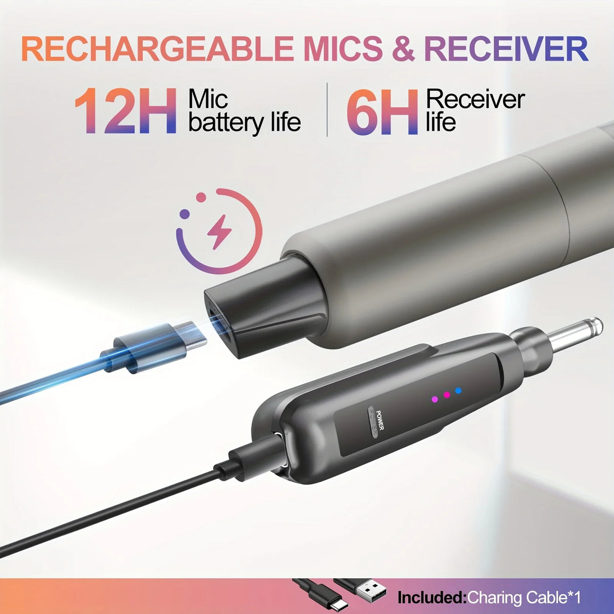 Sistema con micrófono inalámbrico de 2,4 GHz con alcance de 100 pies - 2 micrófonos recargables para Karaoke, fiesta, boda |   Plug & Play, Crystal Clea