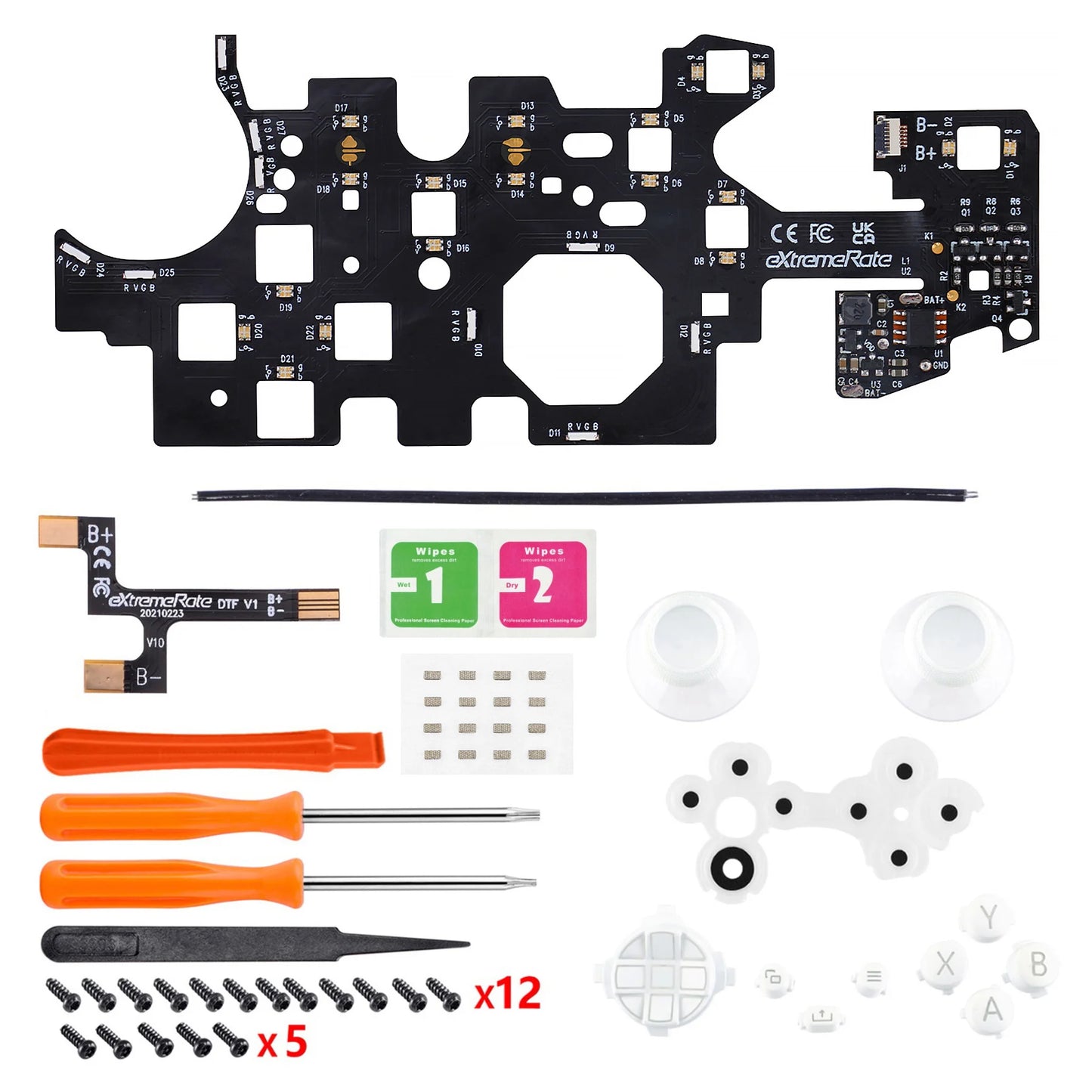 eXtremeRate Kit LED DTF V2 luminoso multicolor para controlador Xbox Series X/S modelo 1914, botones de palanca de mando D-pad