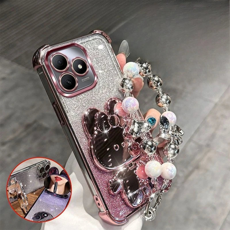 Funda de teléfono con soporte de espejo de conejo para Honor 400 pro 300 200 90 70 Lite X9C X9B con pulsera carcasa acolchada de Airbag de cuatro esquinas