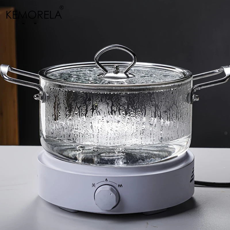 KEMORELA 1 Uds olla de cocina de vidrio 2.5L/3,5L olla de fuego resistente al calor ollas de doble mango con tapa de olla utensilios de cocina de vidrio de borosilicato