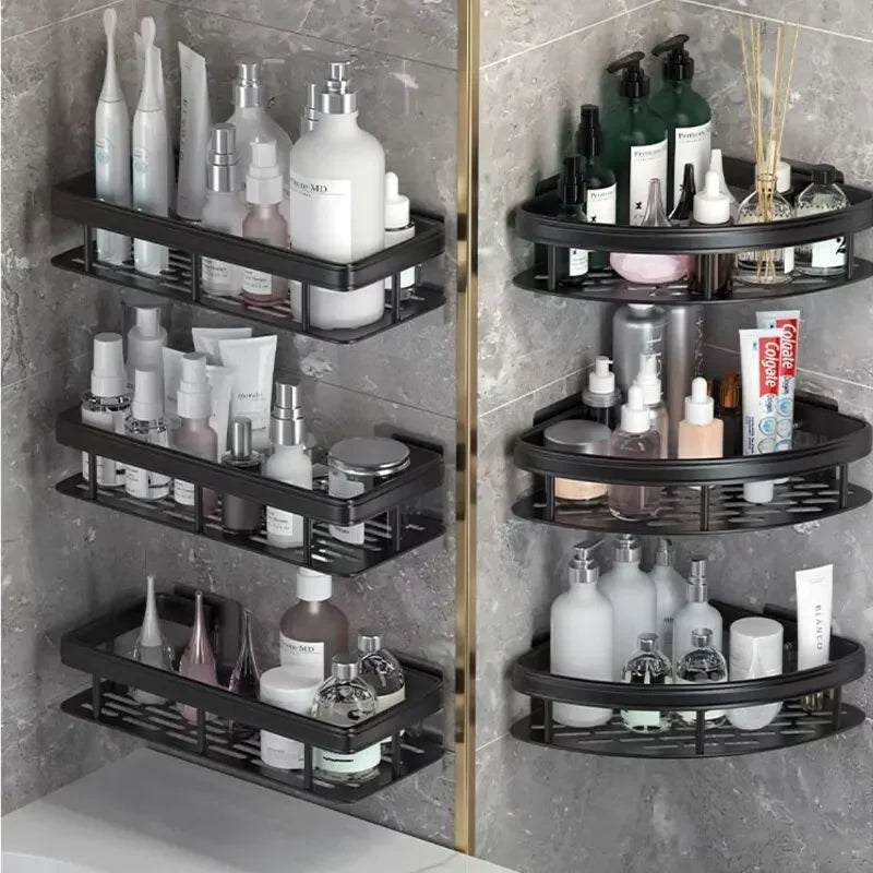 Estante de almacenamiento para baño, estantería esquinera de montaje en pared sin taladro, soporte para ducha