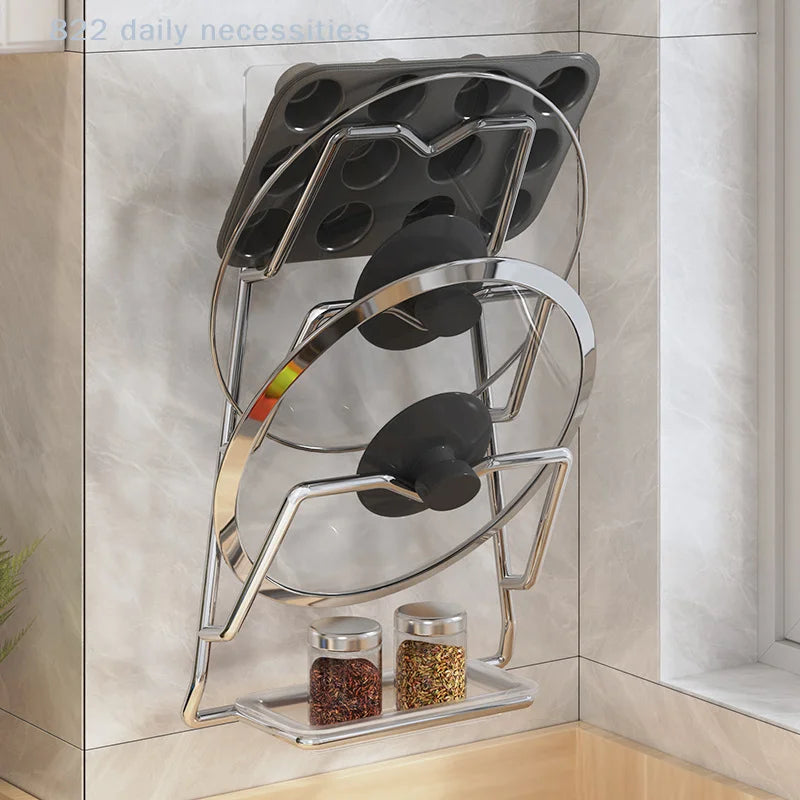 Organizador de Cocina para Colgar en la Pared, de 2/3 Niveles, para Tapas de Ollas, Metálico, Antioxidante, Multifuncional, para Guardar Tapas de Ollas en la Cocina