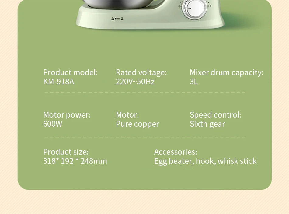 Máquina de Cocina Multifuncional 2026, Amasadora de Masa Pequeña de 3-5 Litros, Batidora de Huevos Eléctrica Automática para el Hogar