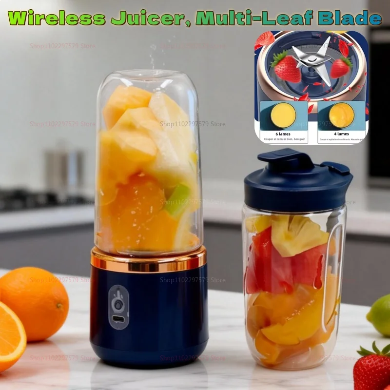 Licuadora Portátil de Doble Vaso, Exprimidor USB, Mezclador de Frutas para Smoothies, Batidos y Jugos, Procesador de Alimentos Compacto, Exprimidor de Naranjas