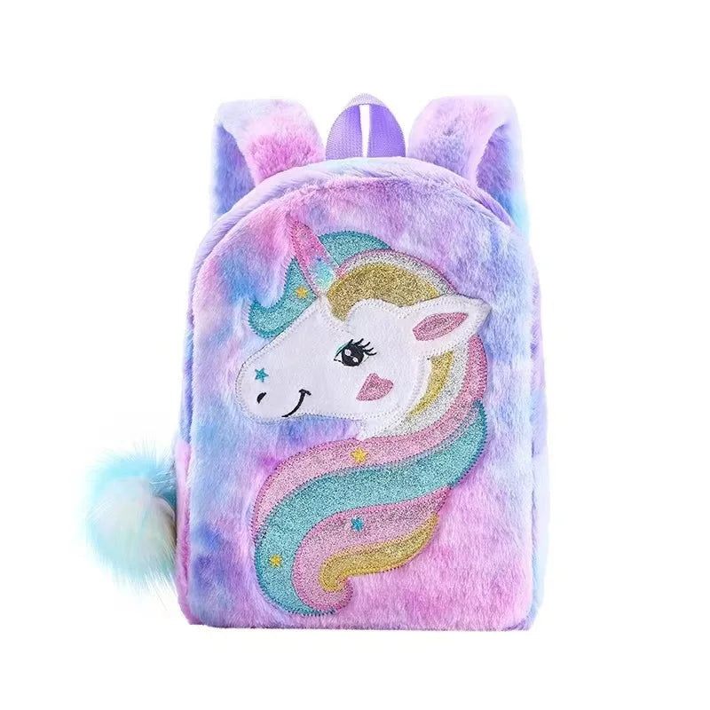 Mochila para niños, Mochila escolar para niños, Mochila de moda de gran capacidad para niños y niñas, bolso Tie-Dye de felpa con unicornio