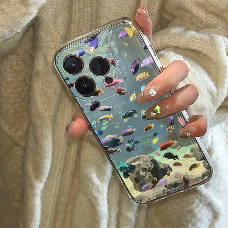 Funda de teléfono bonita con forma de Animal del océano para iPhone 11, Funda protectora transparente para iPhone 15, 13, 14, 12, 16 Pro Max 8, 7 Plus, XR, XS, X SE