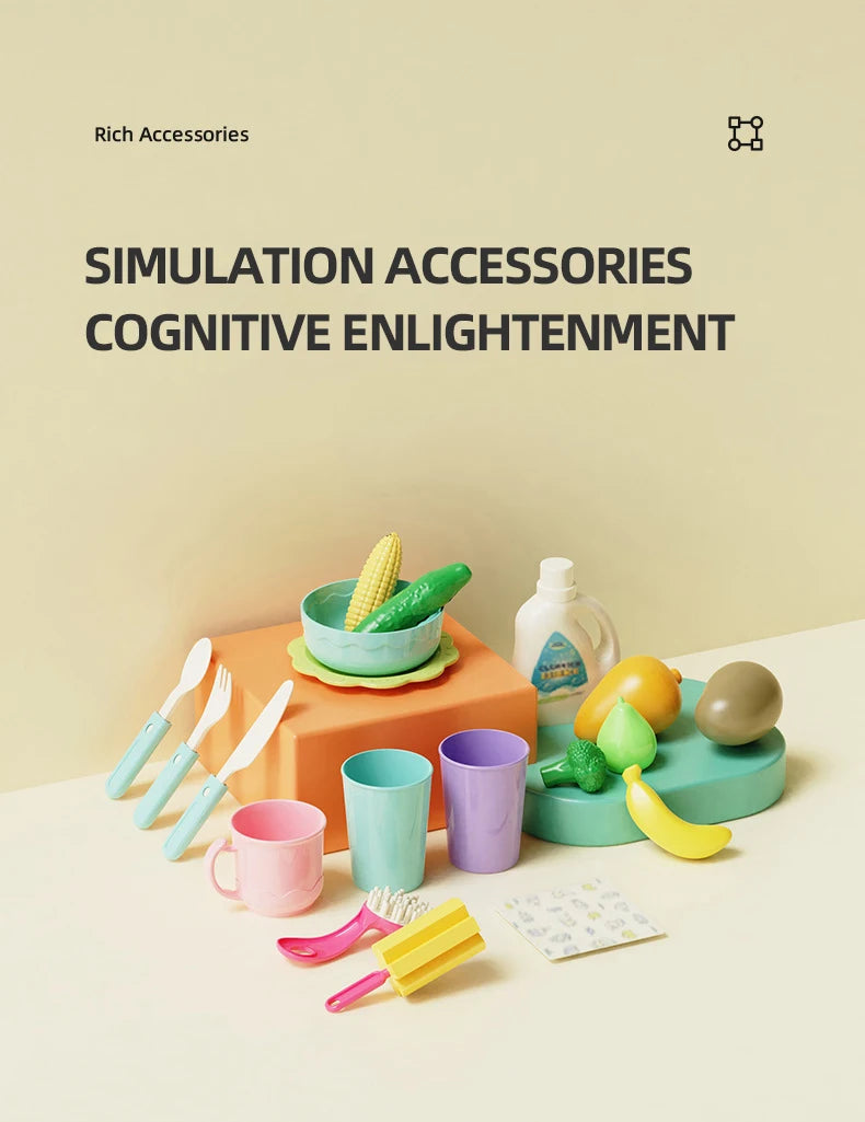 Juguetes de Cocina Eléctrica para Niños y Niñas, Grifo Simulado, Lavavajillas, Juego de Imitación de Cocina, Comida, Verduras, Juego de Roles, Regalos para Niños