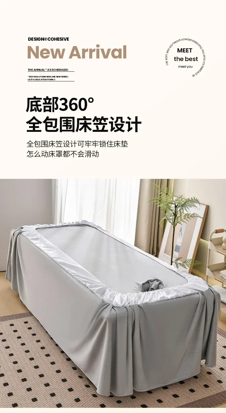 Juego de cama gruesa de terciopelo de leche para salón de belleza, falda de cama de Spa para masaje, funda de almohada, funda de taburete y funda nórdica, Sábana de salón para Club, 4 Uds.
