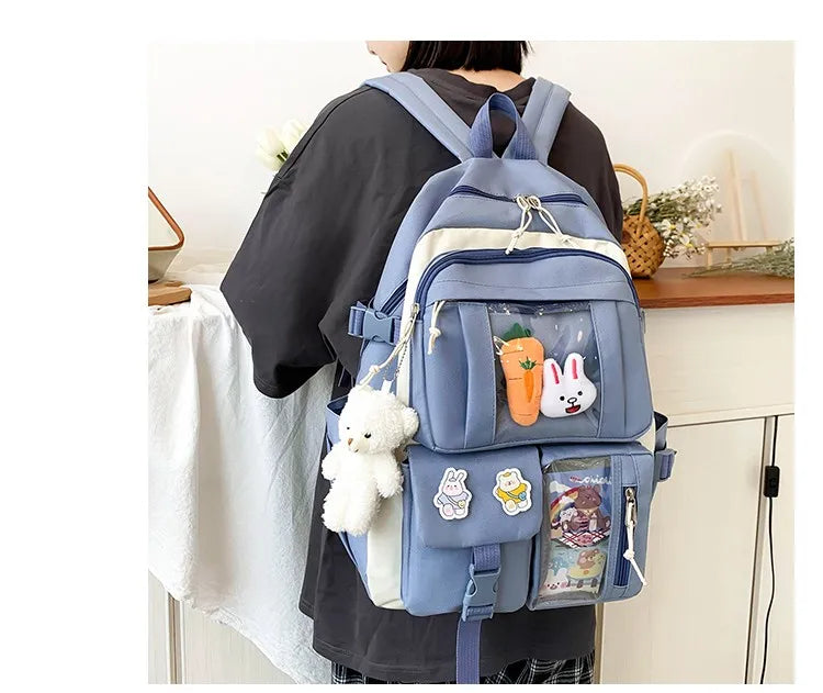 Mochila escolar Kawaii para niños y niñas, conjunto de 4 piezas, mochilas escolares para adolescentes y niñas