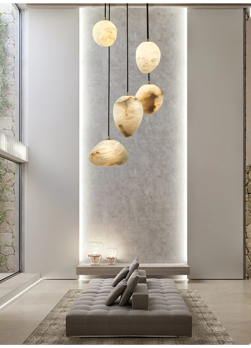 Iluminación colgante de piedra de mármol de alabastro de diseño moderno de alta gama, lámpara de decoración de escalera de isla de cocina española, lámpara de techo LED