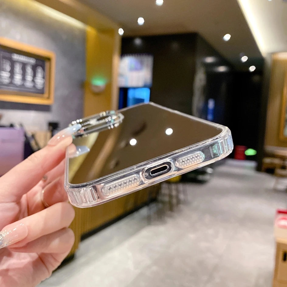 Funda de teléfono con espejo de maquillaje acrílico de lujo para iPhone 16 15 14 13 12 11 Pro Max Mini XS X XR 7 8 Plus SE cubierta chapada a prueba de golpes