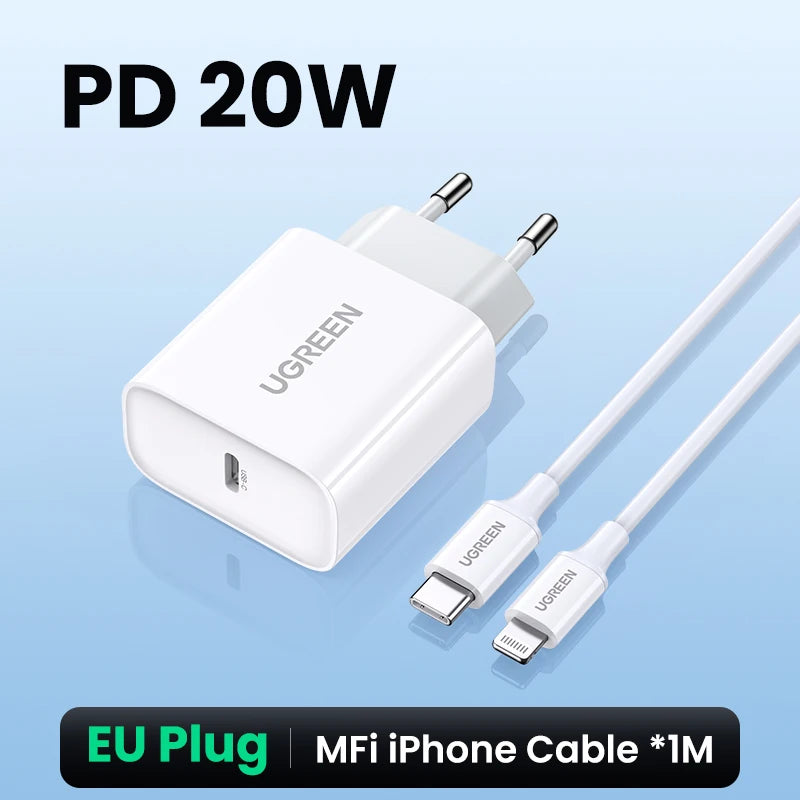 UGREEN Quick Charge 4,0 3,0 QC PD cargador 20W QC4.0 QC3.0 USB tipo C cargador rápido para iPhone 17 16 15 Pro Xiaomi teléfono PDCharger