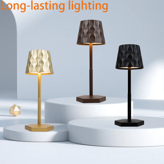 Lámpara de Mesa Inalámbrica Clásica Minimalista, Lámpara de Mesa Decorativa, Pantalla con Diseño de Ondas - Negro - Blanco - Dorado - Múltiples Colores Disponibles, Lámpara de Mesa LED, Recargable por USB, Iluminación