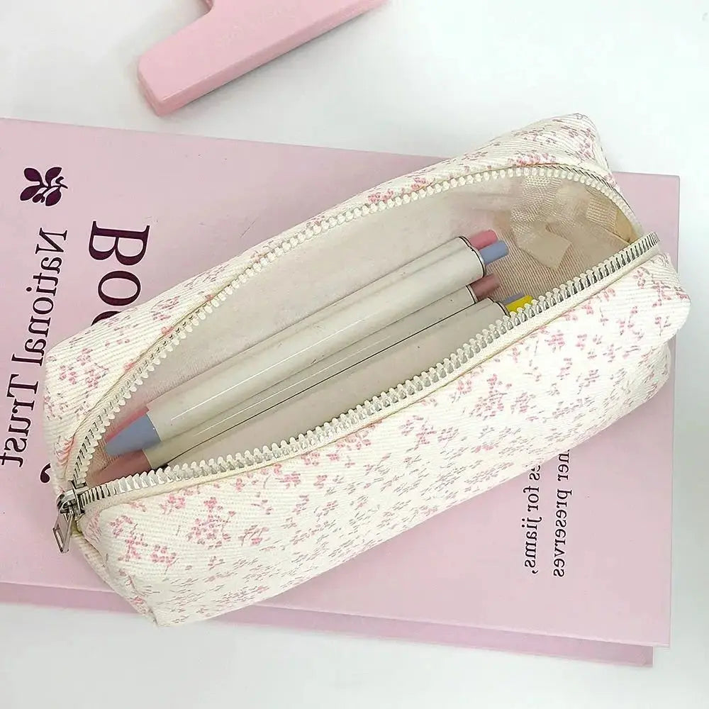 Pequeña bolsa Floral fresca para bolígrafos, estuche de lápices de gran capacidad, bolsa de almacenamiento de papelería multifuncional, organizador escolar para estudiantes, suministros