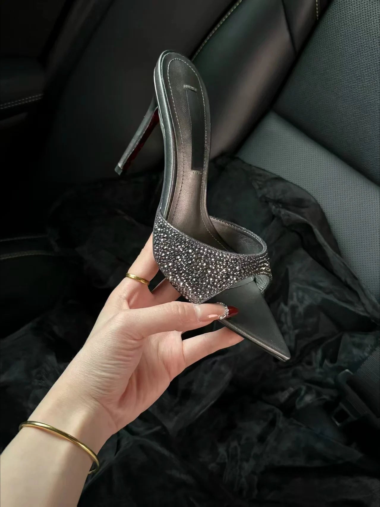 Yuejinlong - Sandalias de Tacón Alto con Punta Abierta y Pedrería, Elegantes para Fiestas y Bodas, Modelo 2026