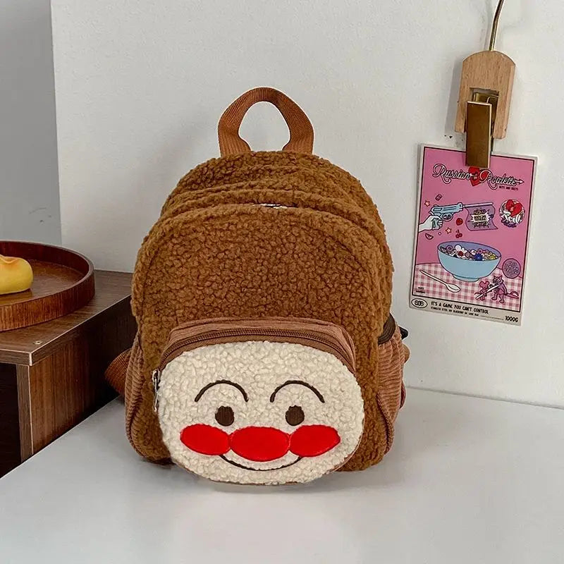 Mochila de gran capacidad de felpa Anpanman Baikinman de 24Cm, mochila de viaje para estudiantes con cremallera de metal y modelo de dibujos animados, correa ajustable para el hombro