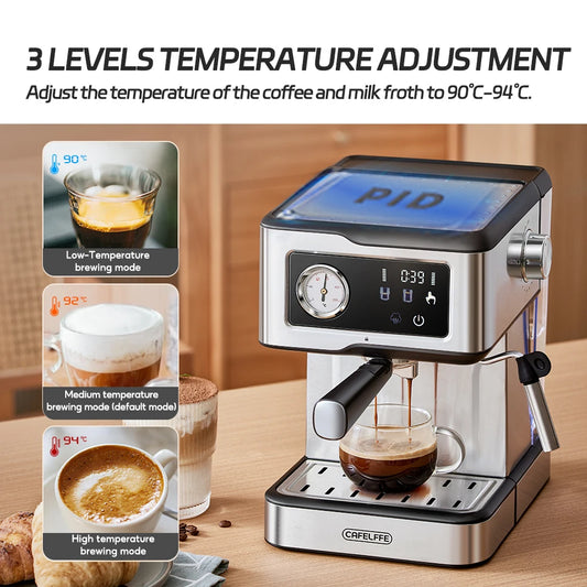 Cafetera Espresso Cafelffe de Acero Inoxidable con Vaporizador de Leche, Semiautomática, para Cappuccino, 20 Bares