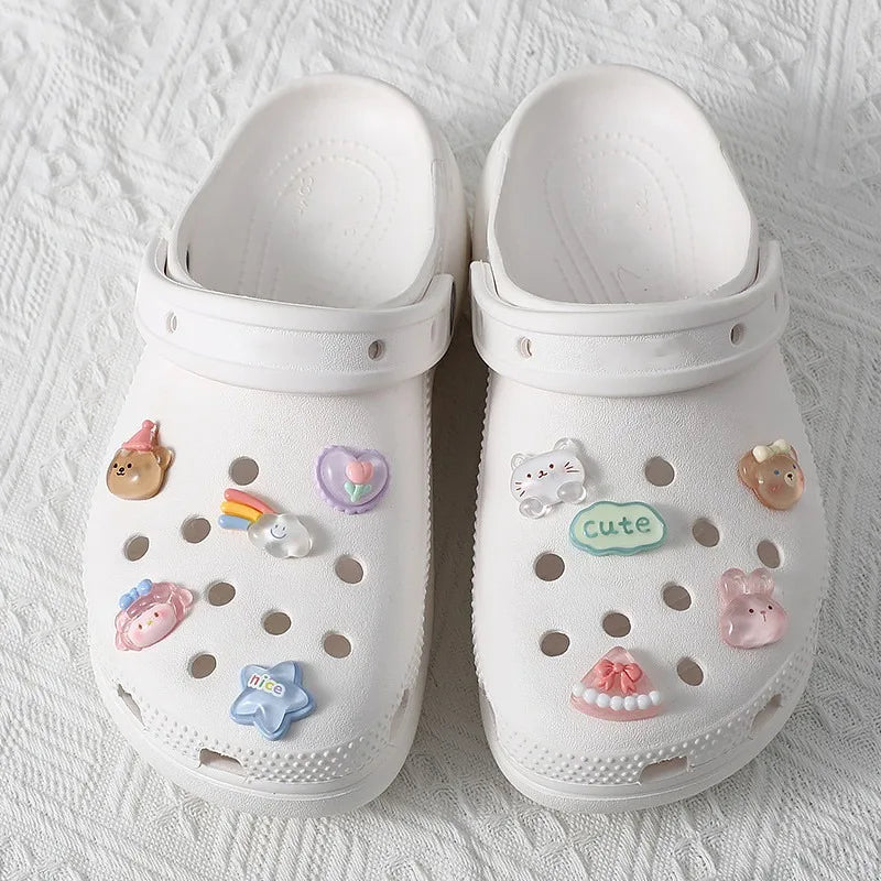 Lindos animales de dibujos animados agujero zapato encantos decoración zapato hebilla transparente Floral DIY zapatos accesorios de flores