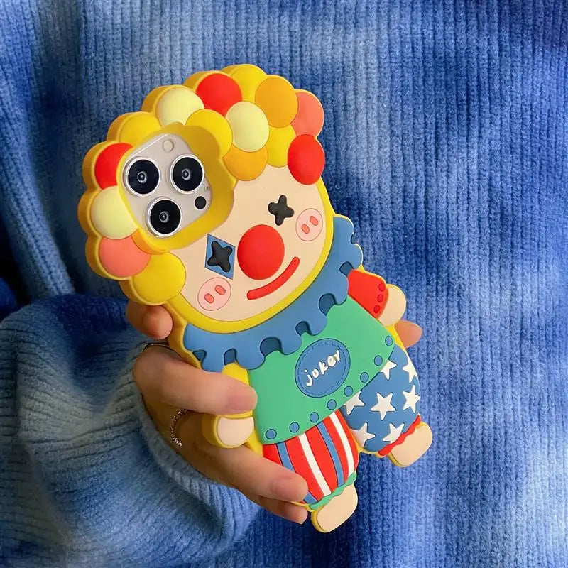 Funda de teléfono de silicona con dibujos animados en 3D para iphone 17 16 15 14 Pro Max Face Cute Joker Clown fundas para iphone 13 12 11 cubierta a prueba de golpes
