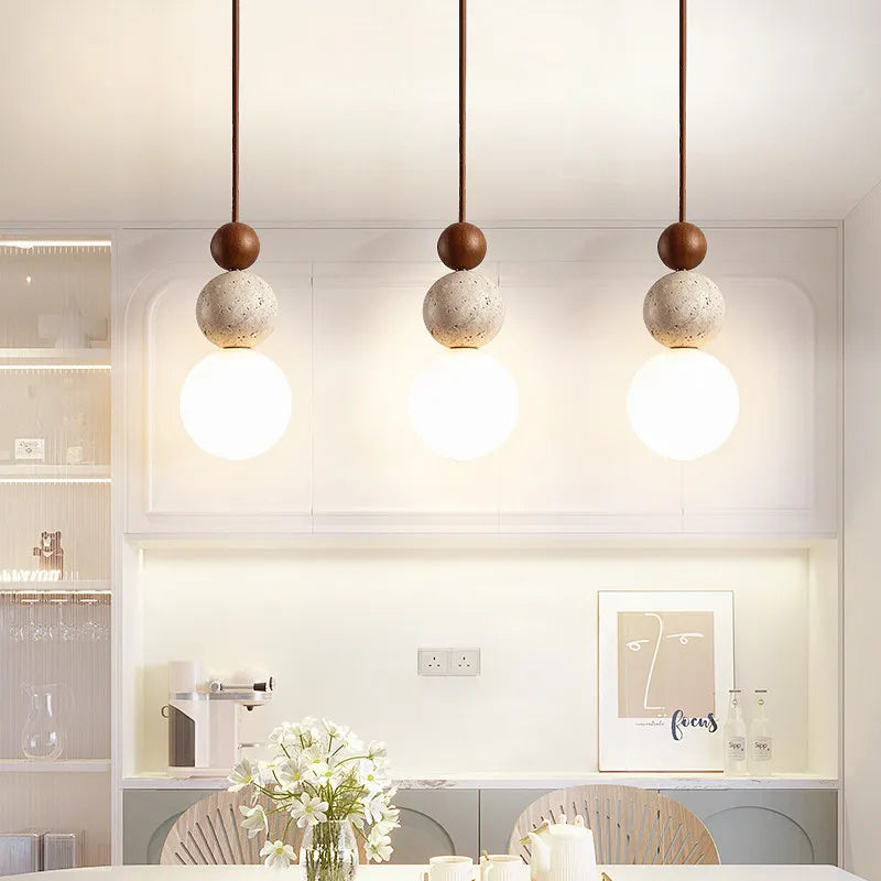 Luma-luces colgantes de travertino amarillo estilo crema, lámparas colgantes de madera de piedra natural para dormitorio, mesita de noche, restaurante, isla de cocina