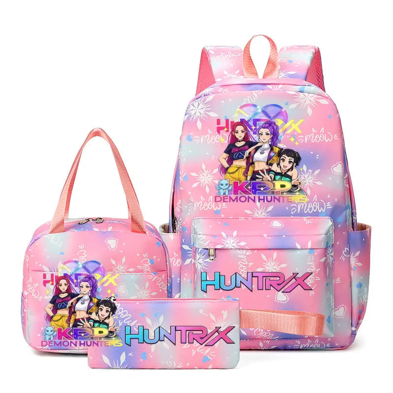 Mochila escolar KPop Demon Hunters, juego de 3 piezas, bolsa de almuerzo, estuche para lápices, regalo de regreso a la escuela para niñas, mochila de ocio, bolsas de viaje para adolescentes