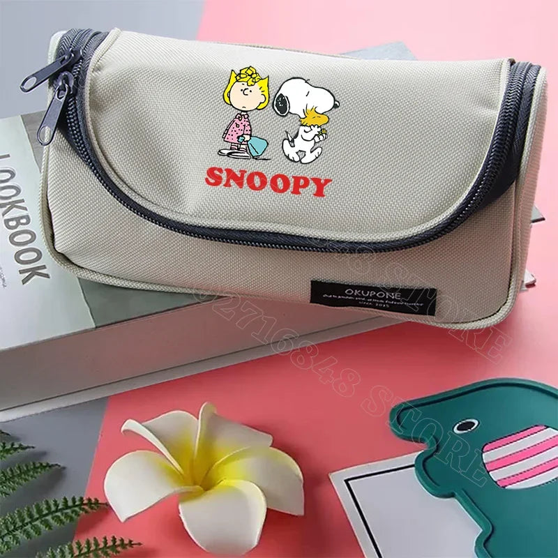 Estuches para lápices de Snoopy, papelería bonita, estampado gráfico de dibujos animados de anime, suministros escolares, portátiles, de gran capacidad, regalos para fiestas de cumpleaños