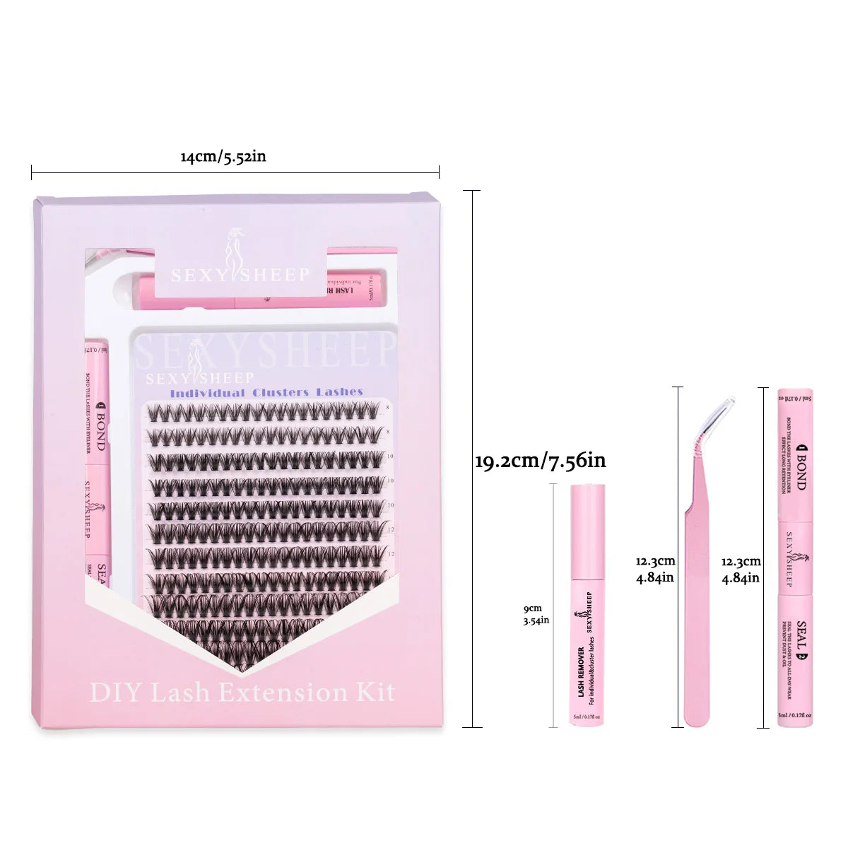 Kit de extensión de pestañas DIY, mezcla de 8-16mm de visón, pestañas individuales suaves, extensiones de pestañas naturales con maquillaje de unión y sellado