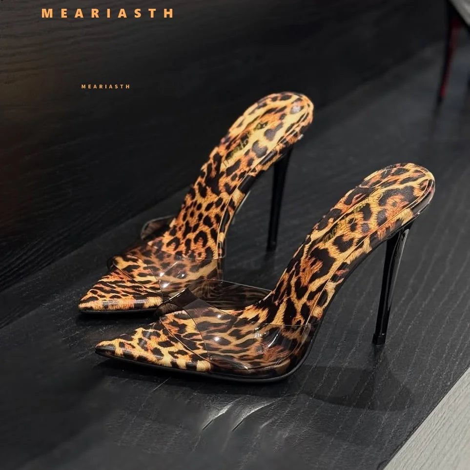 2025 verano 10 cm/12 cm zapatillas de tacón alto para mujer moda puntiaguda zapatos de Muels con punta abierta señoras elegante vestido de fiesta Sandalias
