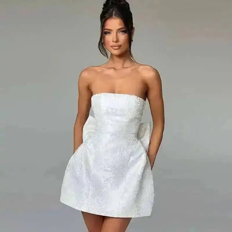 Townlike-Vestido corto de Jacquard con espalda descubierta para mujer, minivestido elegante con lazo y corte en A, Sexy, para fiesta, primavera y verano, 2024