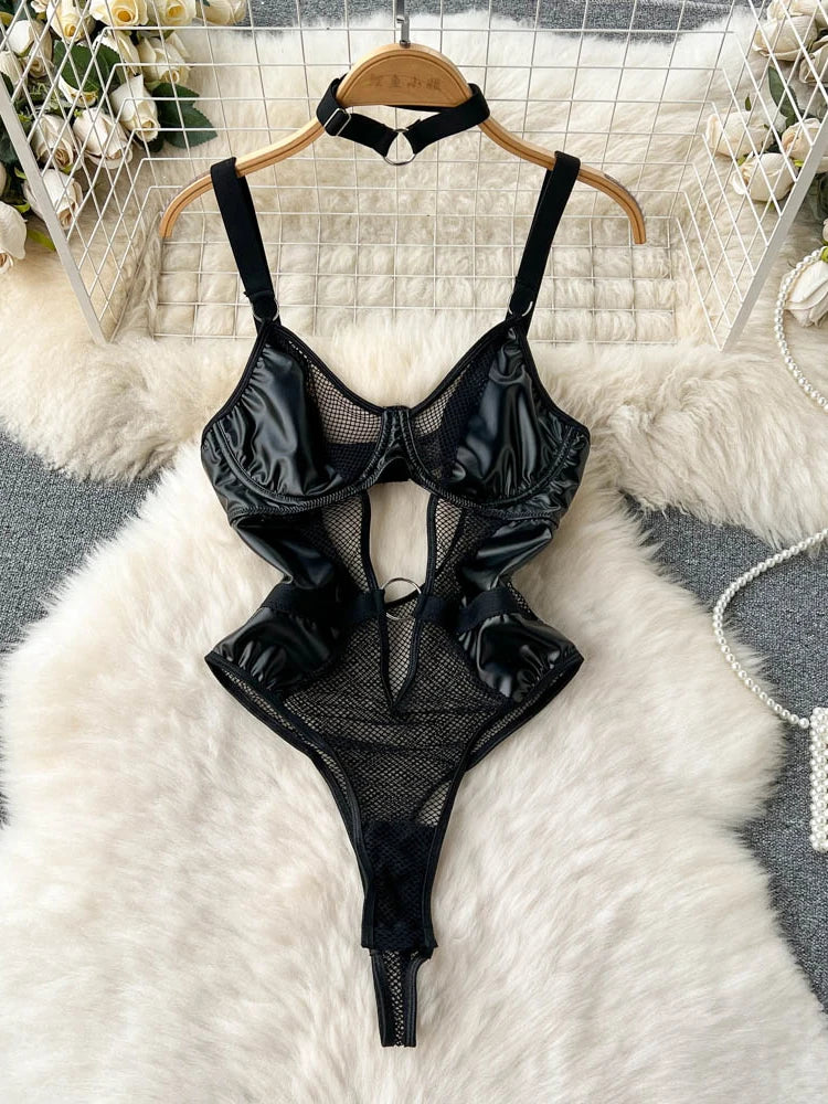 Ropa de dormir para fiesta de San Valentín, Catsuits combinados, peleles de tiras de malla eróticos íntimos ajustados, monos de mujer, lencería, conjuntos sexys