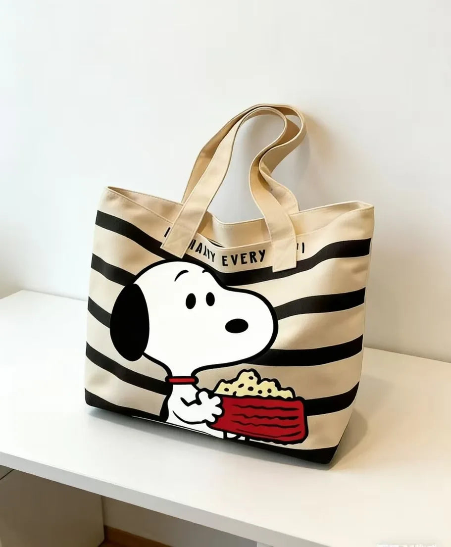 Bolso de Mano de Lona con Diseño de Snoopy, Estilo Kawaii, para Chicas, de Gran Capacidad, Simple, de Nailon
