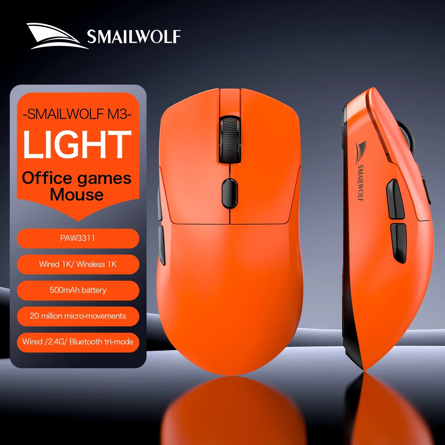 Ratón Inalámbrico SMAILWOLF M3 PRO con Bluetooth de Tres Modos, para Juegos, Portátil, Escritorio, PAW3311, con Cable, Ligero, para FPS