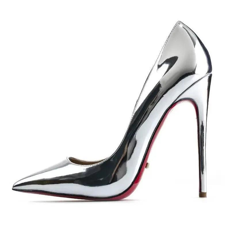Zapatos de Tacón Alto para Fiesta de Boda, Tallas Grandes 35-44, Zapatos Rojos Nude Sexys con Suela de Goma, Punta Puntiaguda, Zapatos de Tacón Bajo para Mujer