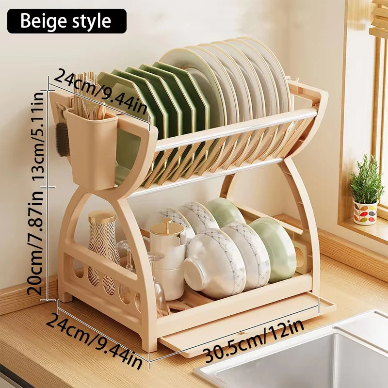 Escurridor de Platos de Doble Capa para Cocina, Organizador de Utensilios de Cocina, Ahorra Espacio