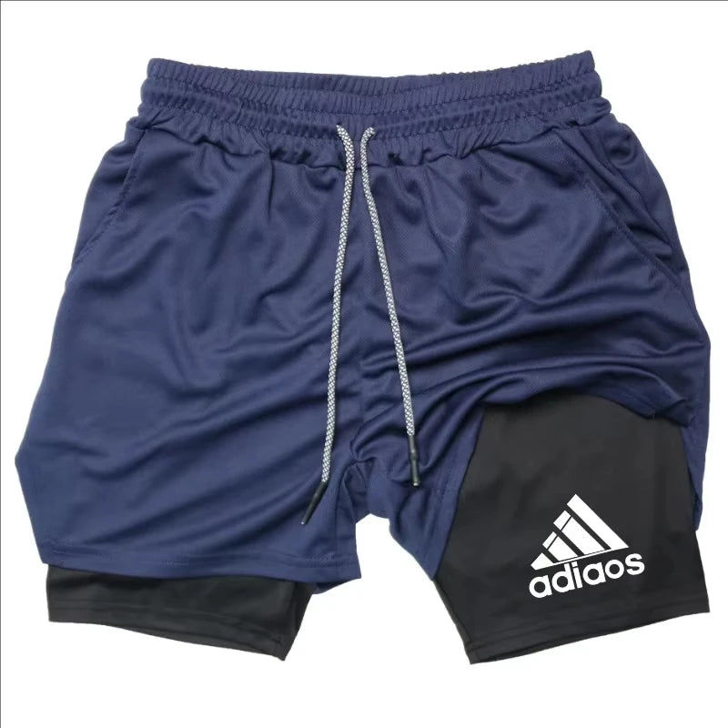 Pantalones cortos de compresión para hombre, pantalones cortos deportivos de entrenamiento para correr, pantalones cortos de secado rápido para gimnasio de verano en uno